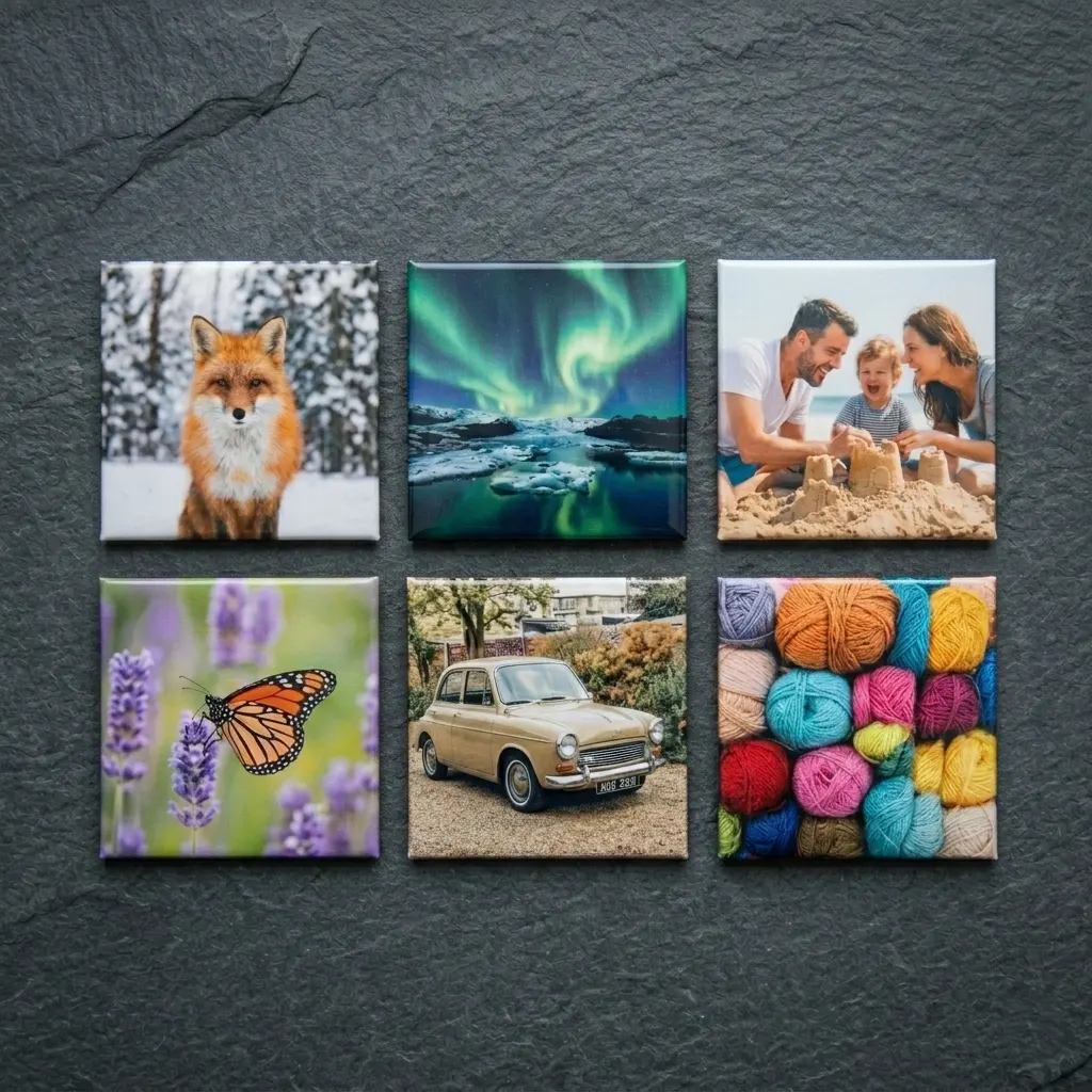 Square fridge magnets in a 2.5 inch photo set
