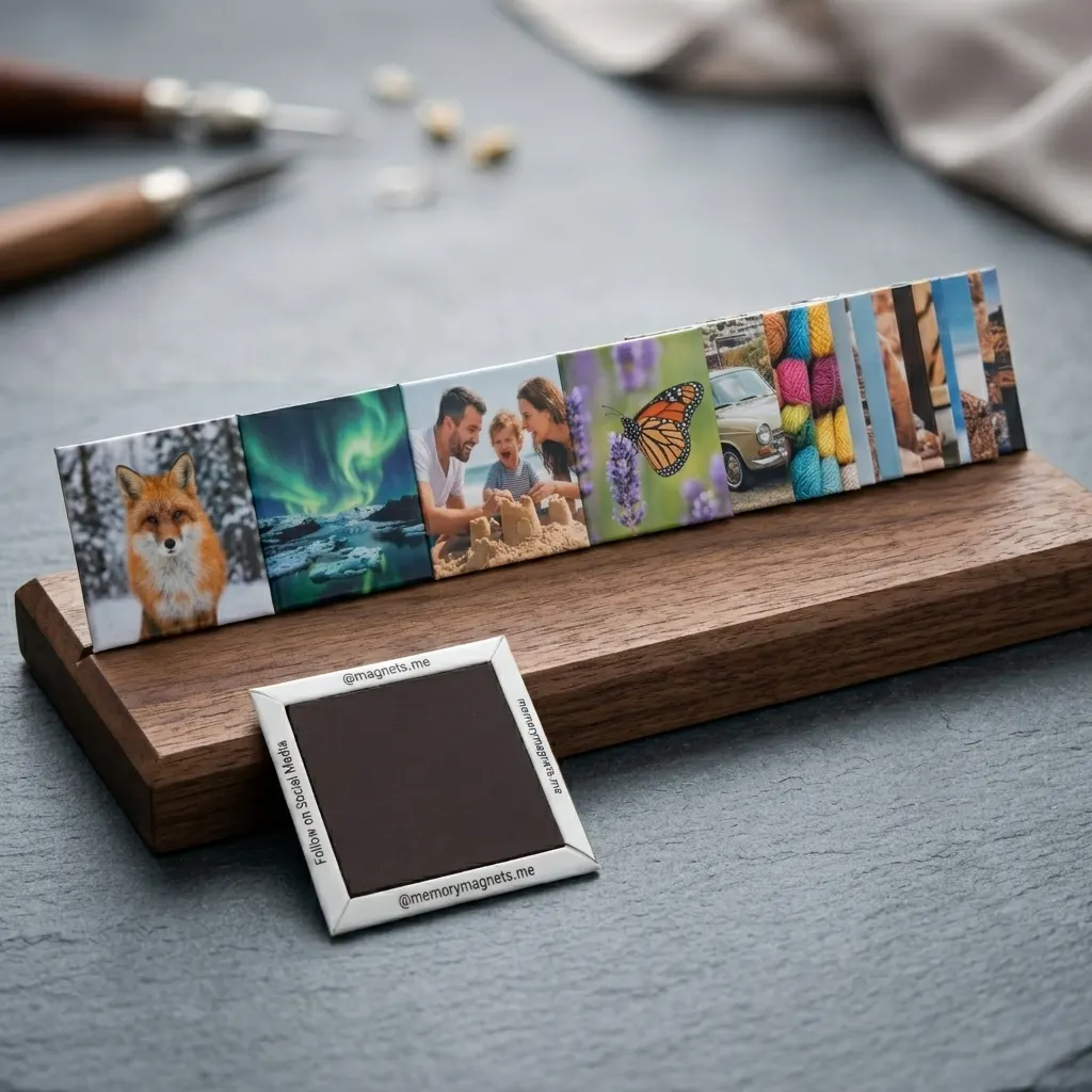 Personalized photo magnets in a 2x2 square photo set