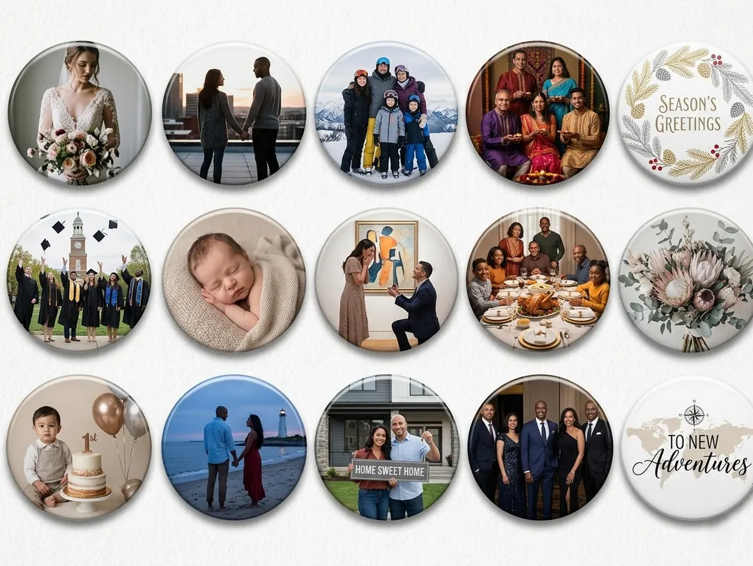 Round custom photo magnets in a 2.25 inch circle set